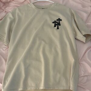 SHEIN Beige Short Sleeve Tee with Black Graphic